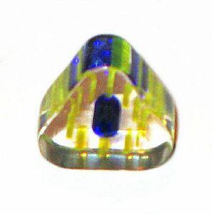 Triangle verre pop bleu/jaune ligné jaune 6x10mm / 10 perles