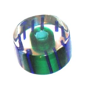 Cylindre court verre pop Vert ligné Bleu 6x10mm / 10 perles