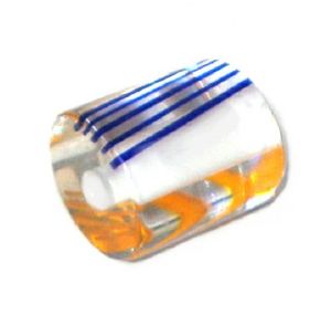 Cylindre long verre pop Blanc ligné bleu et orange 13x10mm / 10 perles