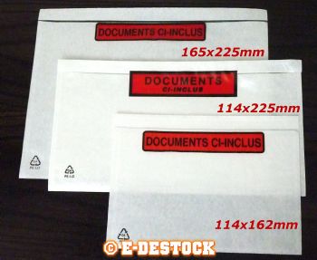Pochettes Documents ci-inclus autocollantes format 165x225mm / 10