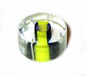 Cylindre court verre pop bleu/jaune ligné blanc 6x10mm / 10 perles
