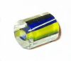 Cylindre long verre pop bleu/jaune ligné blanc 13x10mm / 10 perles