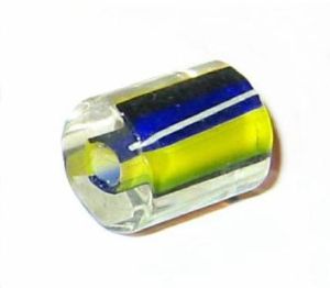 Cylindre long verre pop bleu/jaune ligné blanc 13x10mm / 10 perles