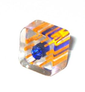 Carré verre pop bleu ligné orange 6x10mm / 10 perles