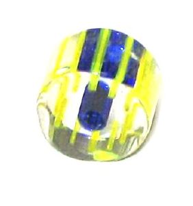Cylindre court verre pop bleu ligné Jaune 6x10mm / 10 perles