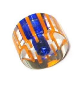 Cylindre court verre pop bleu ligné Orange 6x10mm / 10 perles