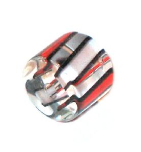 Cylindre moyen verre pop ligné rouge blanc et noir 9x10mm / 10 perles