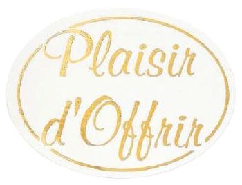 Etiquettes Autocollantes Ovales PLAISIR D'OFFRIR Blanches et Or / 9