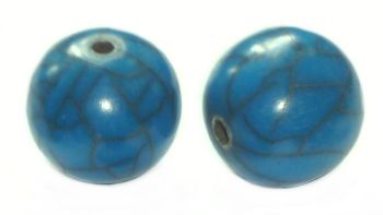  Perle ronde en résine Alabaster craquelée 15mm CAPRI BLUE Unité