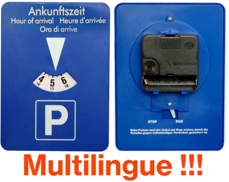   Disque de stationnement automatique avec horloge - pour zone bleue - Modèle multilingue