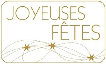 Etiquette Autocollante Rectangulaire  JOYEUSES FETES  Blanche et Dorée  - Prix dégressif  / 15
