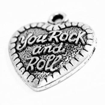 Breloque pendentif coeur rock and roll en métal 29 x 30 mm - Argenté / 1
