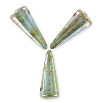 Perles spike conique 5x13mm BLEU VERT MARBRE CERAMIC LOOK / 10 perles