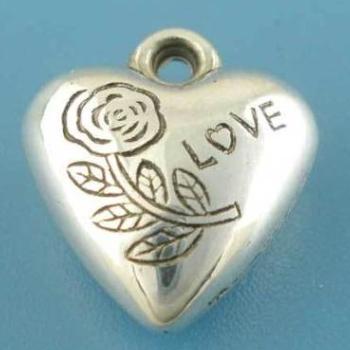 Breloque pendentif coeur fleur love en métal 14 x 16 mm - Argenté / 1