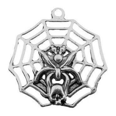 Breloque pendentif toile d'araignée et tête de mort en métal 30 x 32 mm - Argenté / 1